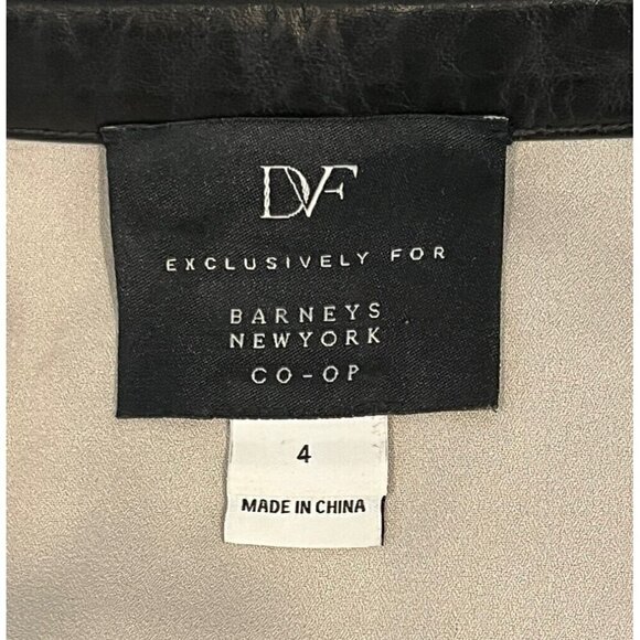 Diane Von Furstenberg DVF Black Tan Lace Lamb Leather Trim Pencil Skirt - Picture 8 of 11